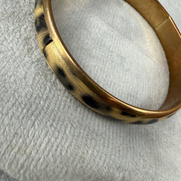 Vintage Gold-Tone Animal Print Bangle Bracelet Leopard Pattern Women - Picture 3 of 15